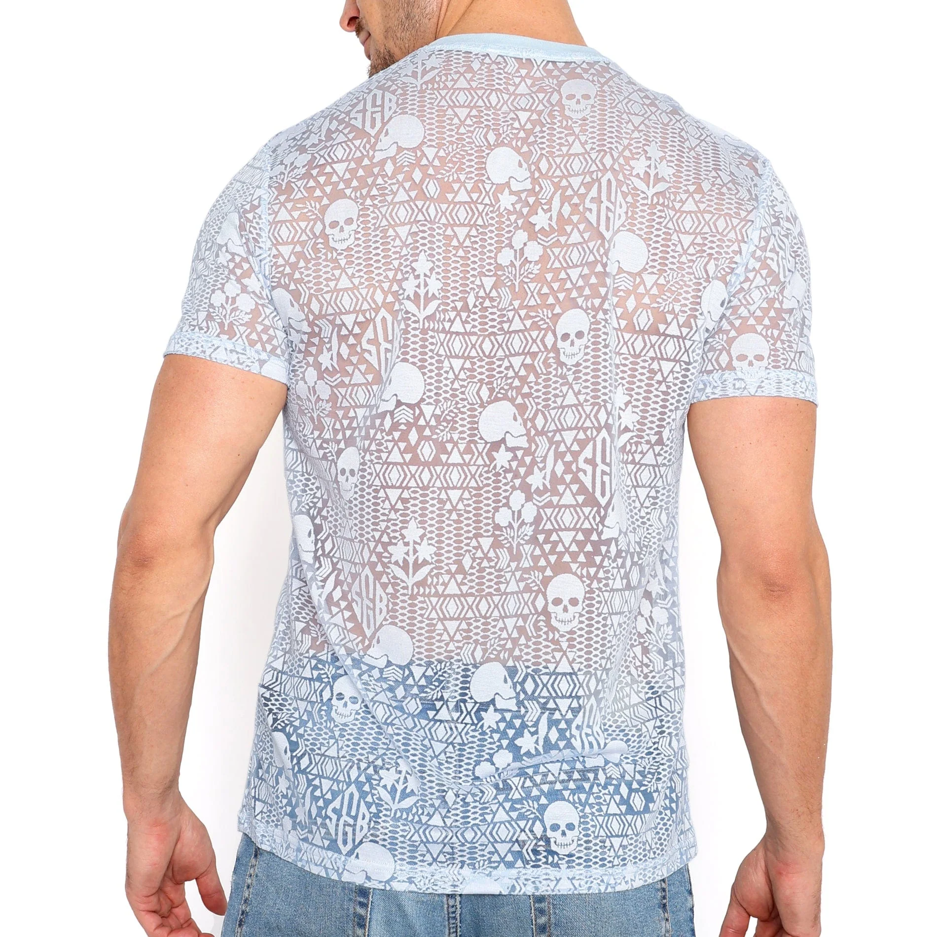 Skull & Bones Burnout Tee Blue - Image 3
